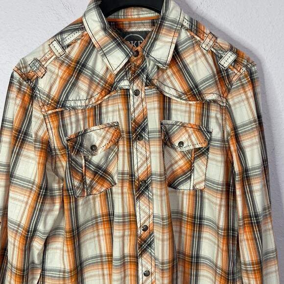 BKE Men Salmon/Gray Plaid Pattern Long Sleeve Button Down Shirt Size Medium - Picture 2 of 10
